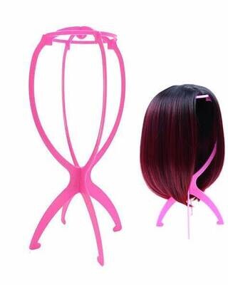 Pink Plastic Wig Display Stands - Foldable Hair Holder